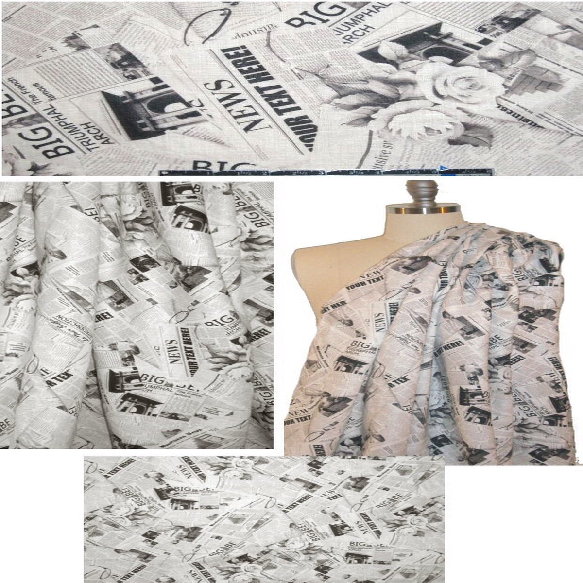 100% linen digital print - newsprint collage