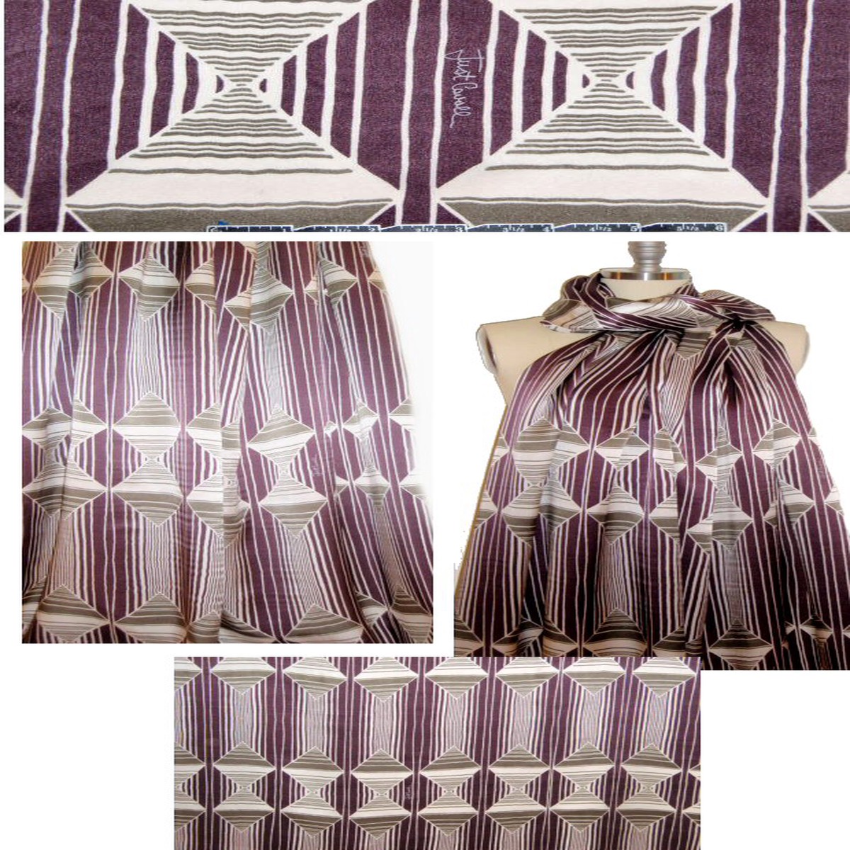 Cavalli mulberry/loden signed graphic silk charmeuse