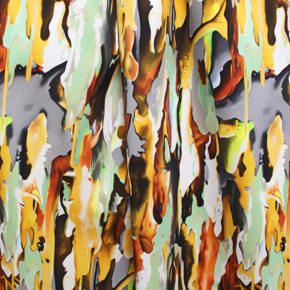'artist's camo' printed stretch cotton woven, Oeko-Tex cert.