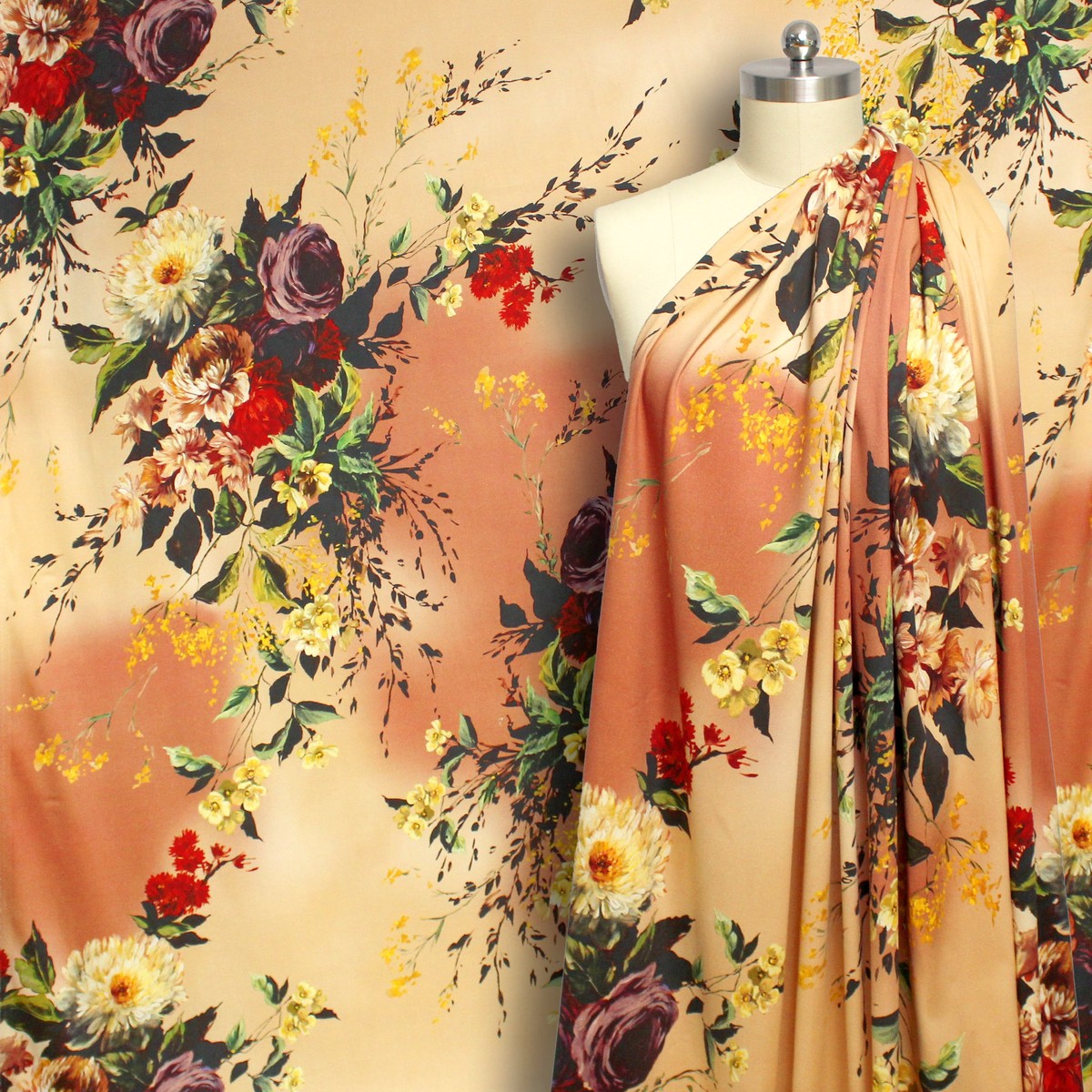 'Baroque bouquet' 2-ply stretch cotton twill