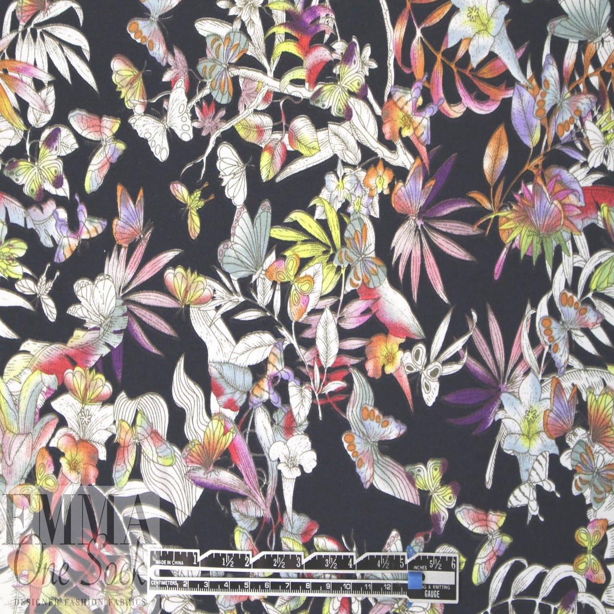 'backyard bustle' digital viscose knit