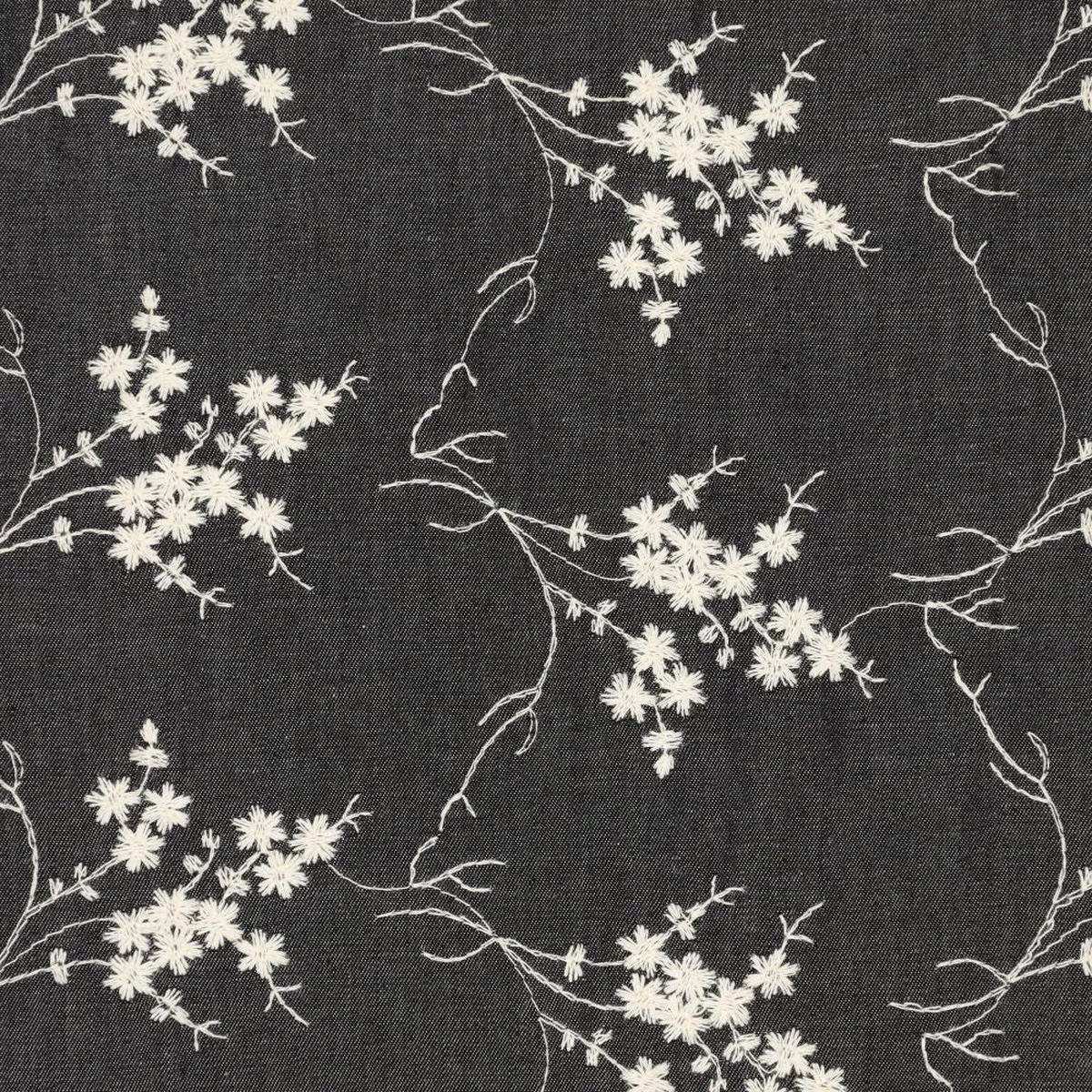 'baby's breath' embroidered lightweight denim - soft black