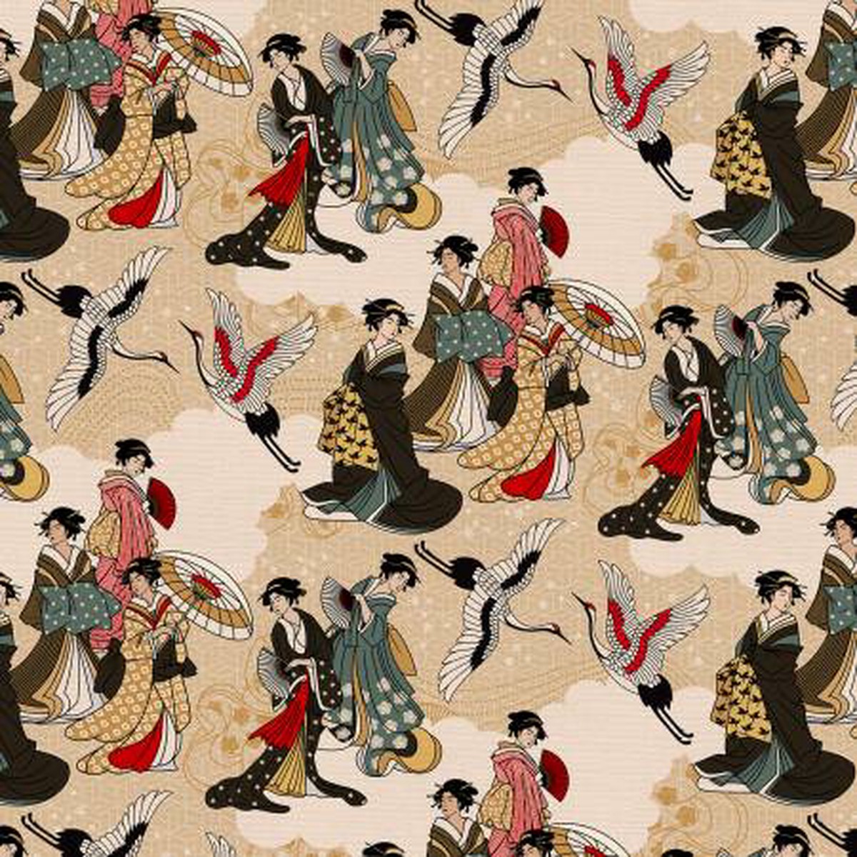 Kimonos and Koi Cream Kimonos and Koi 120-24327 by Paint Brush Studio
