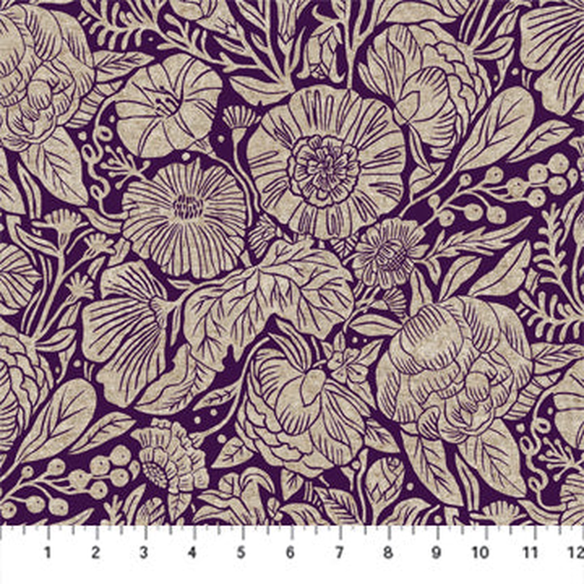 Figo In The Dawn Linen/Cotton blend - Large Flowers in Purple