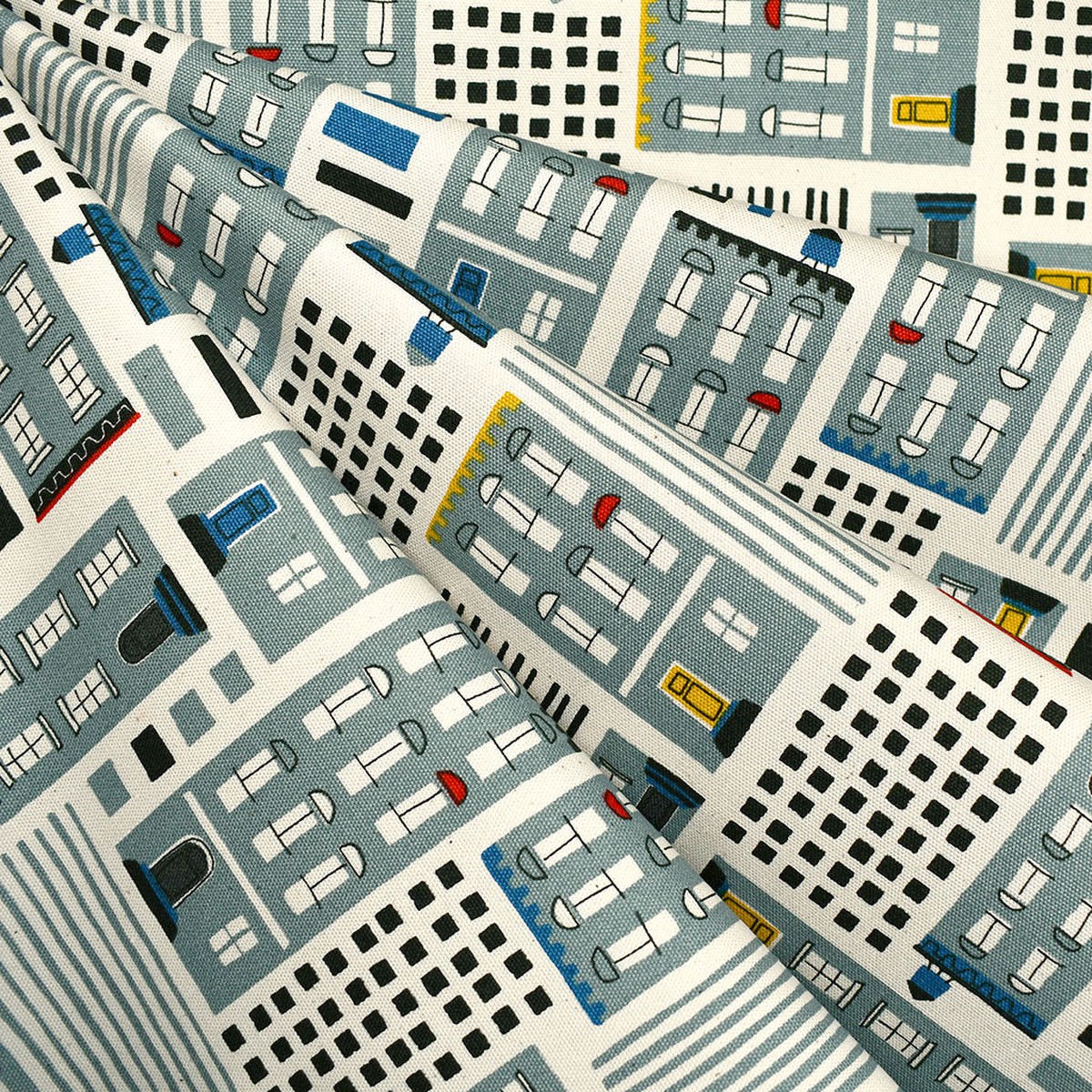 Japanese City Buildings Geometric Oxford Canvas Natural/Aqua