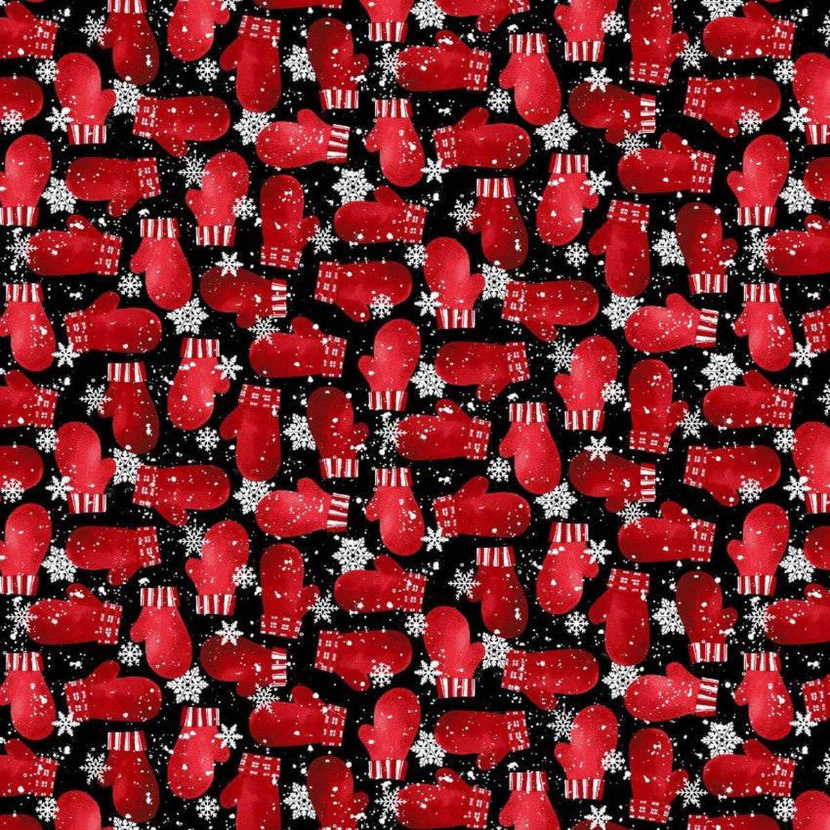 Snow Crew Minky Mittens Black HEG2095MK-98 by Barb Tourtillotte for Henry Glass & Co. Sold in 1/2 Yard Increments